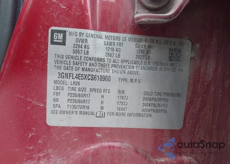 2012 Chevrolet Captiva Sport Ltz из США, поврежденный, VIN 3GNFL4E5XCS610960